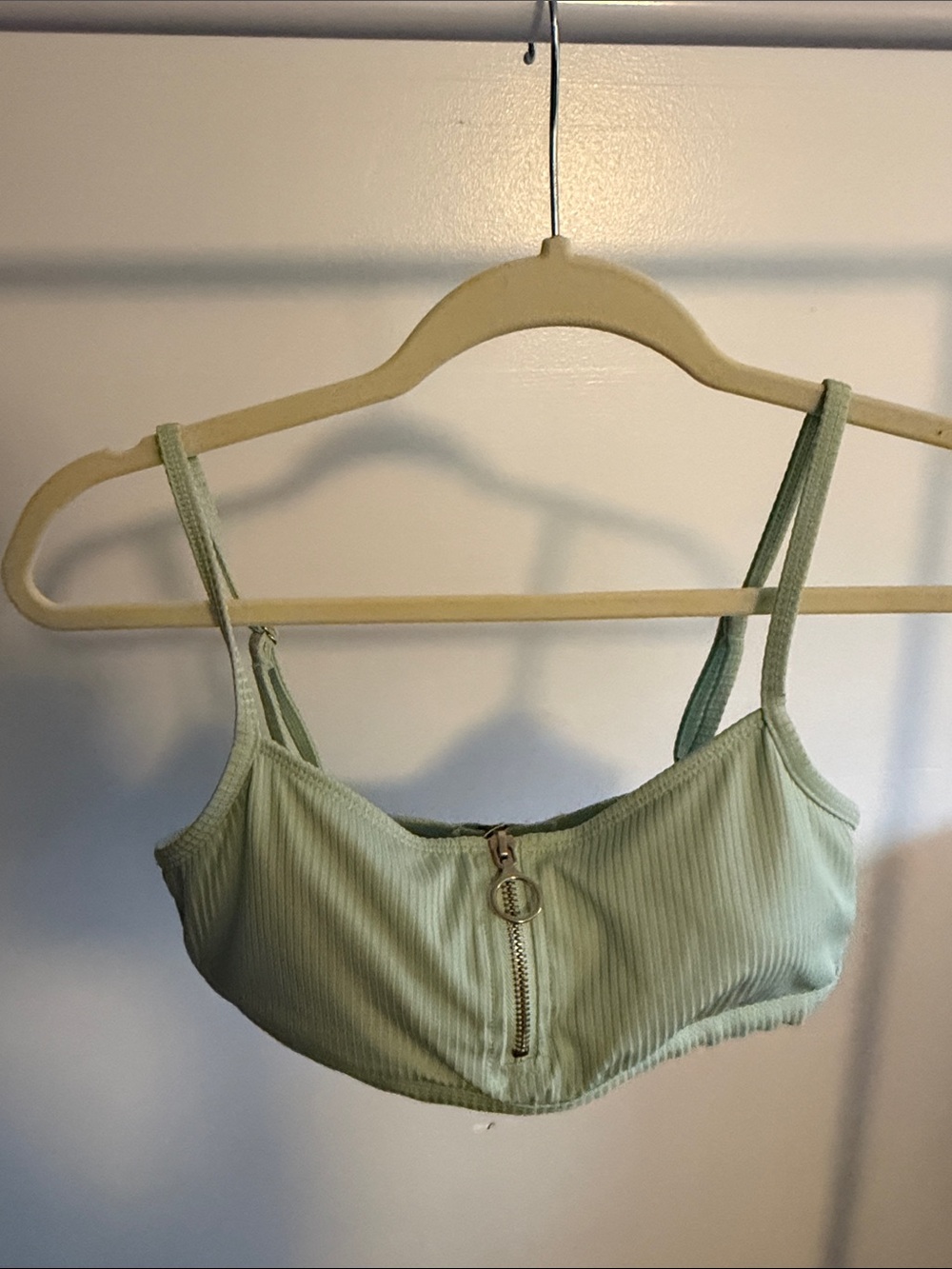 refuge Mint Ribbed Zip-Front Bikini Top